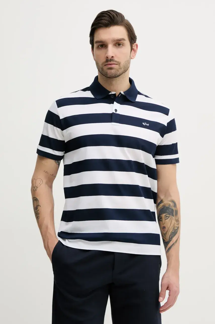 Bavlnené polo tričko Paul&Shark tmavomodrá farba, vzorované, C0P1228