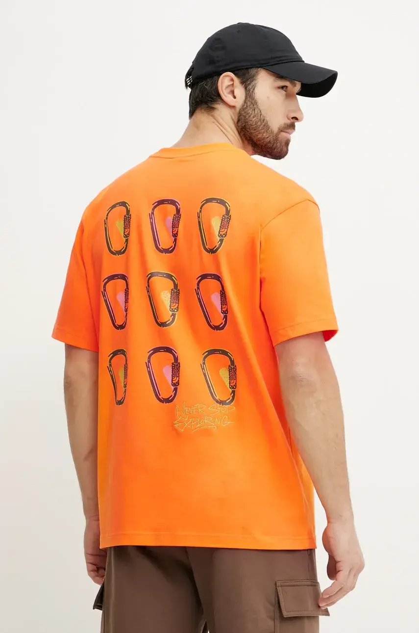 Bavlnené tričko The North Face Nuptse Oversized pánske, oranžová farba, s potlačou, NF0A8C3T6HI1