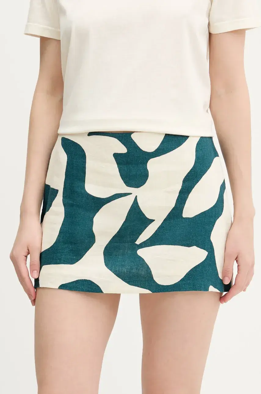 Ľanová sukňa Abercrombie & Fitch zelená farba, mini, rovný strih, KI143-5049