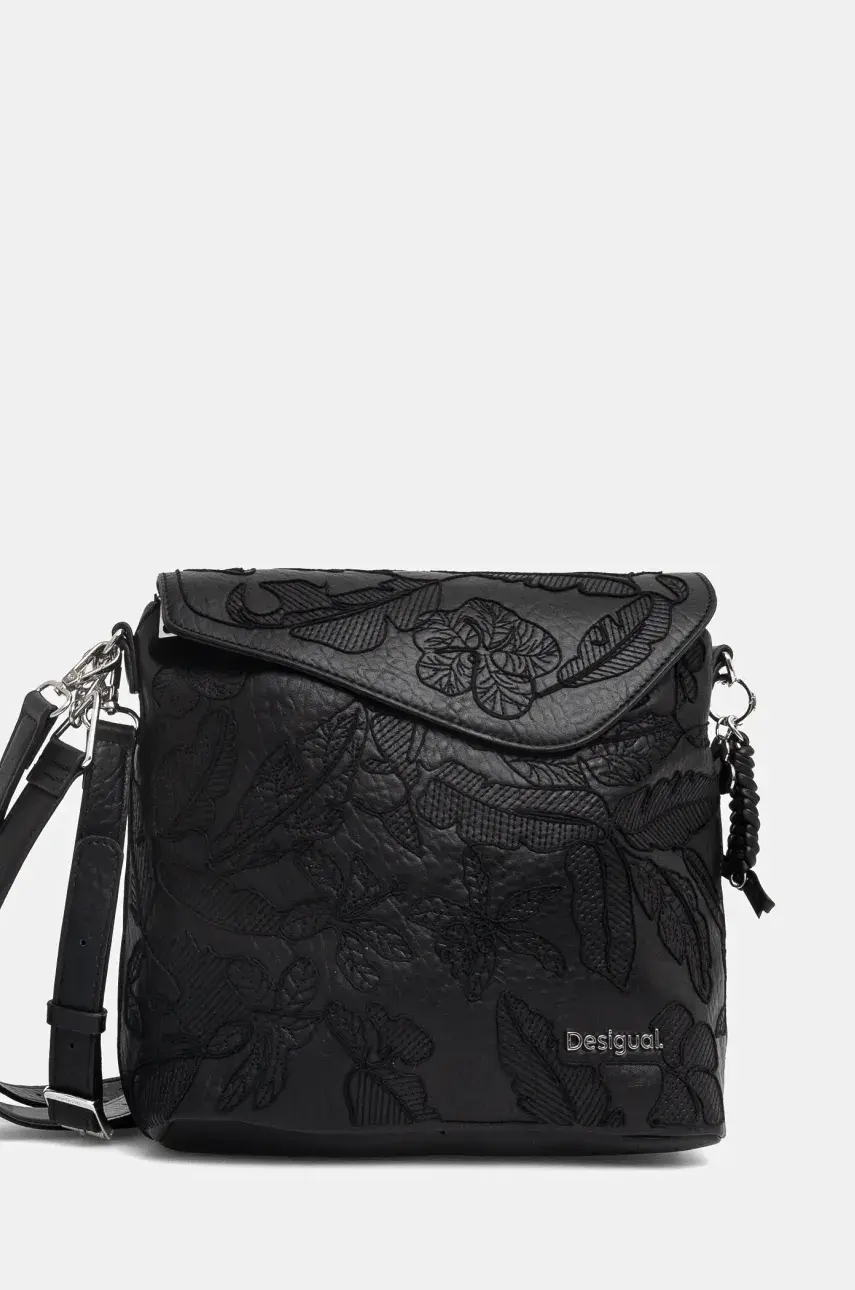 Ruksak Desigual JOLIE JERSEY dámsky, čierna farba, malý, s nášivkou, 25SAKP48