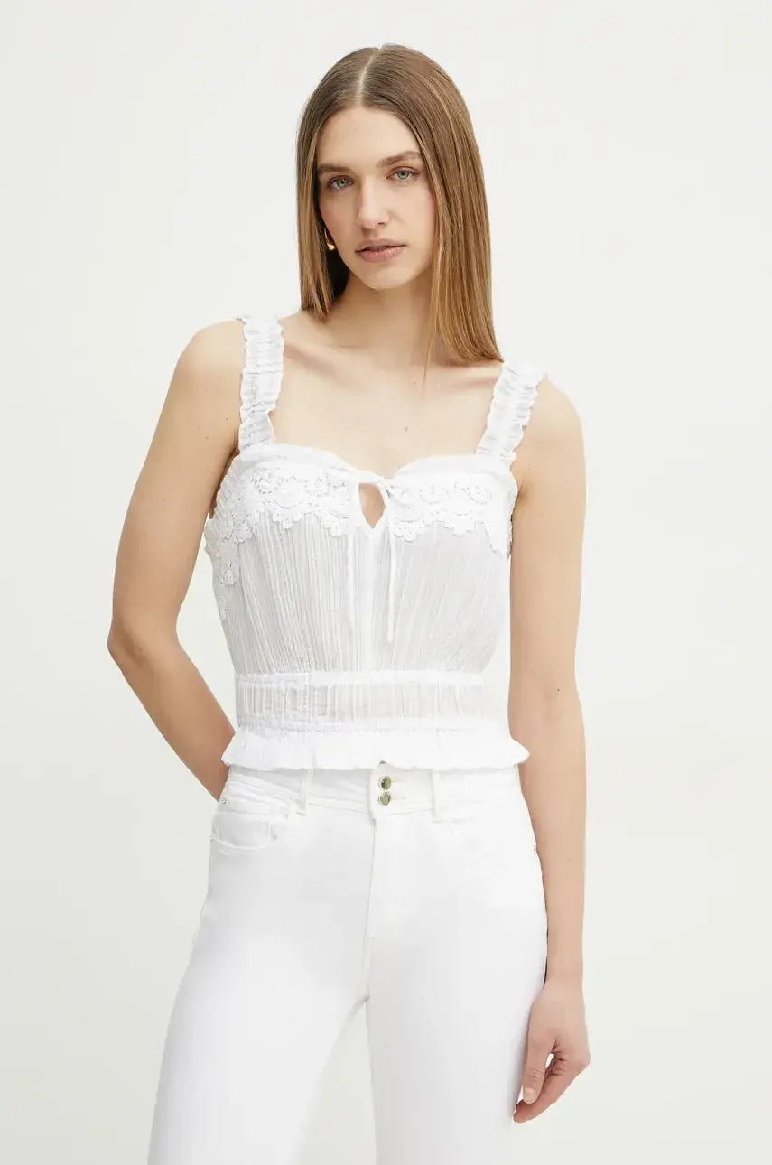 Blúzka Guess REYA dámska, biela farba, s nášivkou, W5GH0U WE340