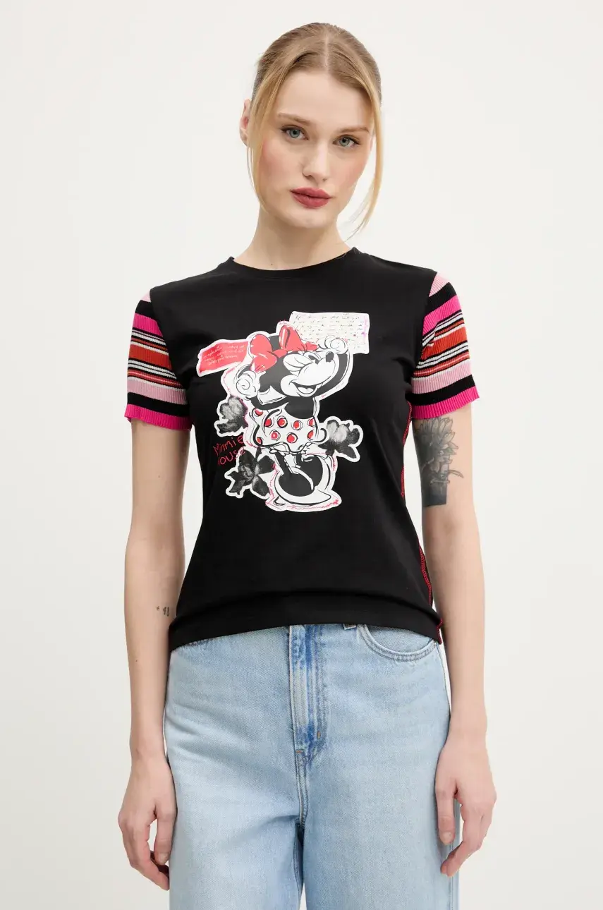 Tričko Desigual MINNIE dámske, čierna farba, 25SWTK39