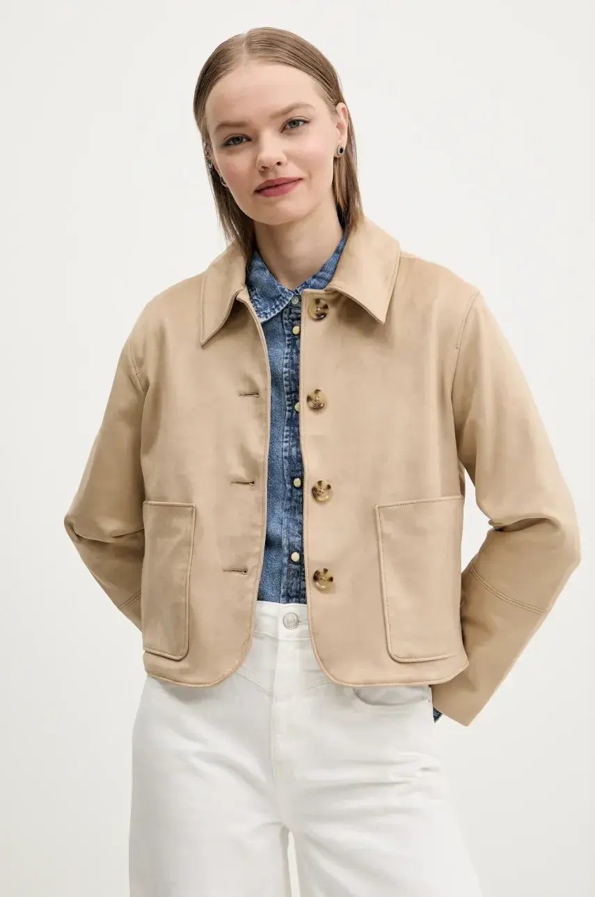 Bunda Abercrombie & Fitch béžová farba, prechodná, oversize, KI144-5055