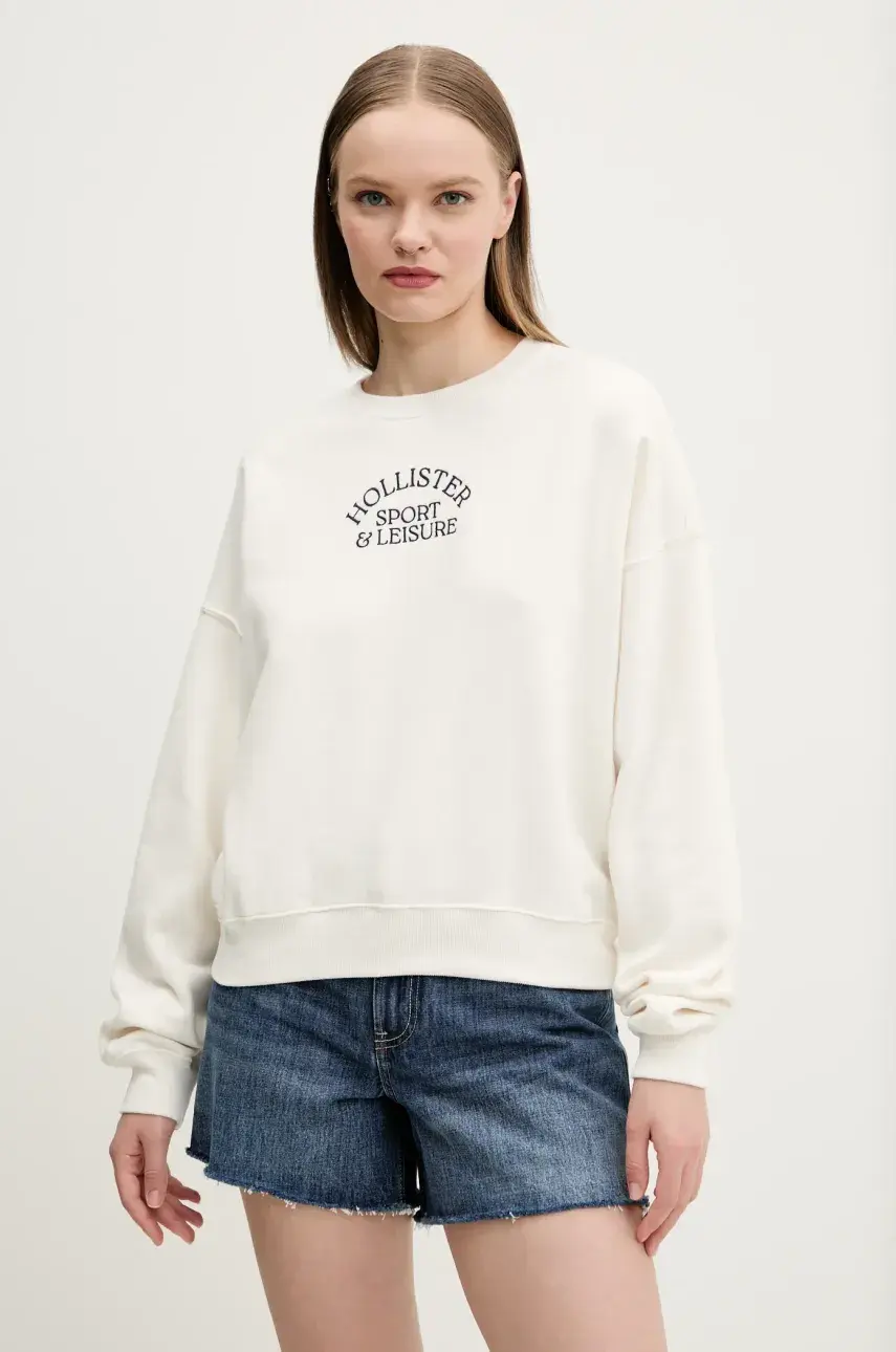 Mikina Hollister Co. dámska, béžová farba, s nášivkou, KI352-5110