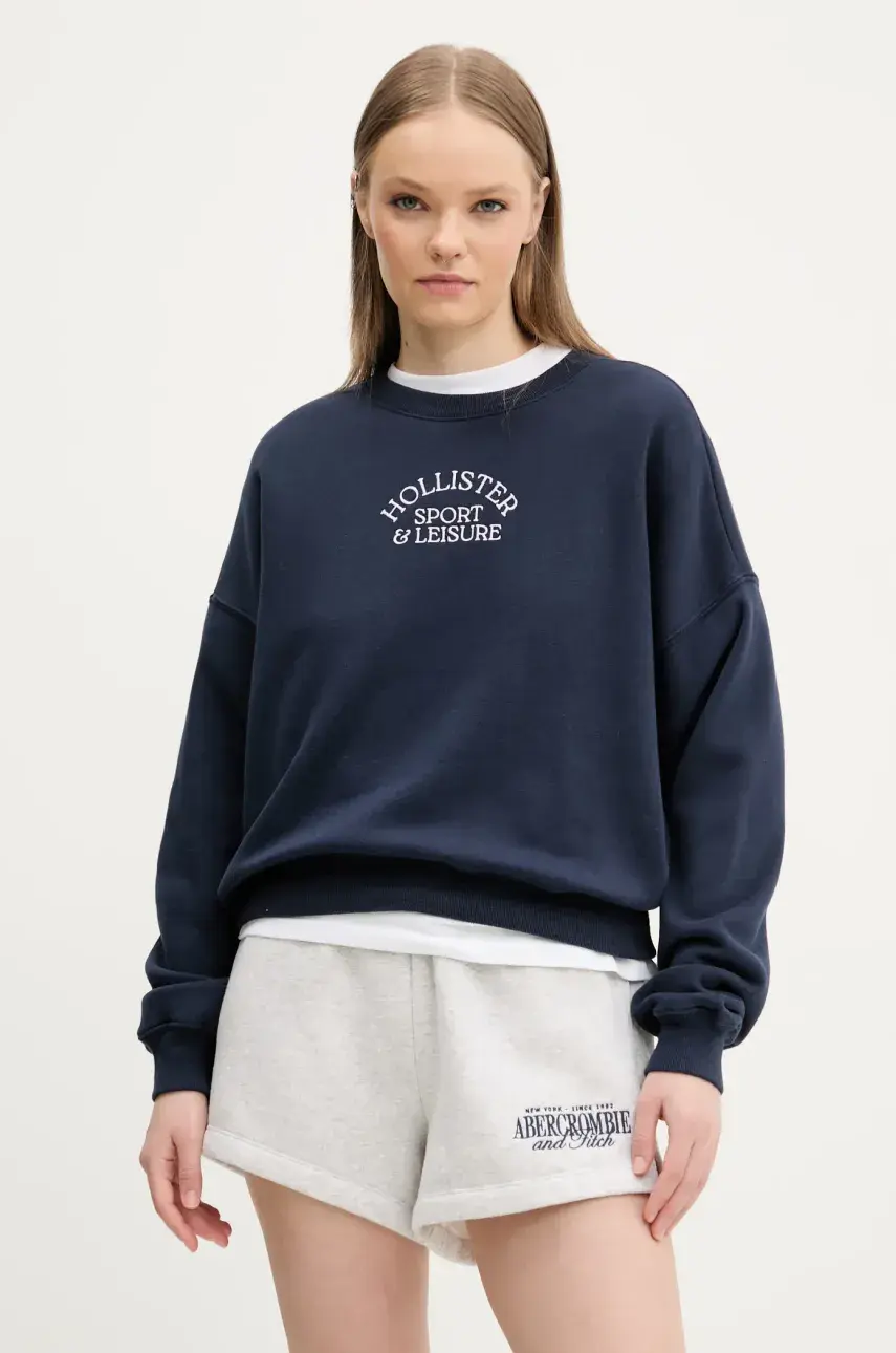 Mikina Hollister Co. dámska, tmavomodrá farba, s nášivkou, KI352-5109