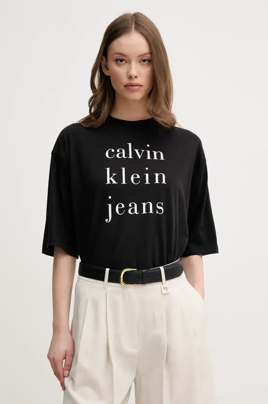 Bavlnené tričko Calvin Klein Jeans dámske, čierna farba, LV047B827G