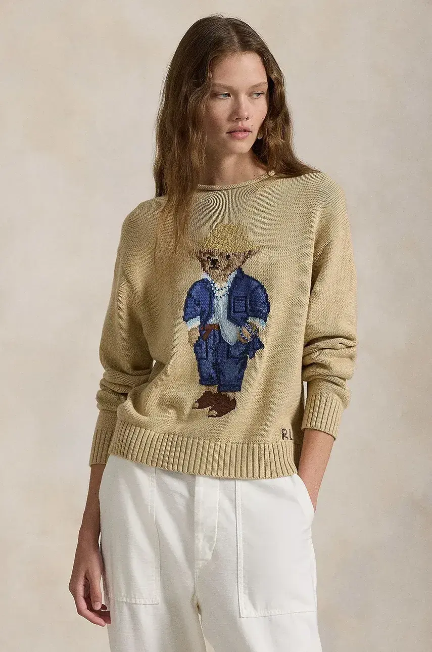 Bavlnený sveter Polo Ralph Lauren dámsky, béžová farba, 211959272