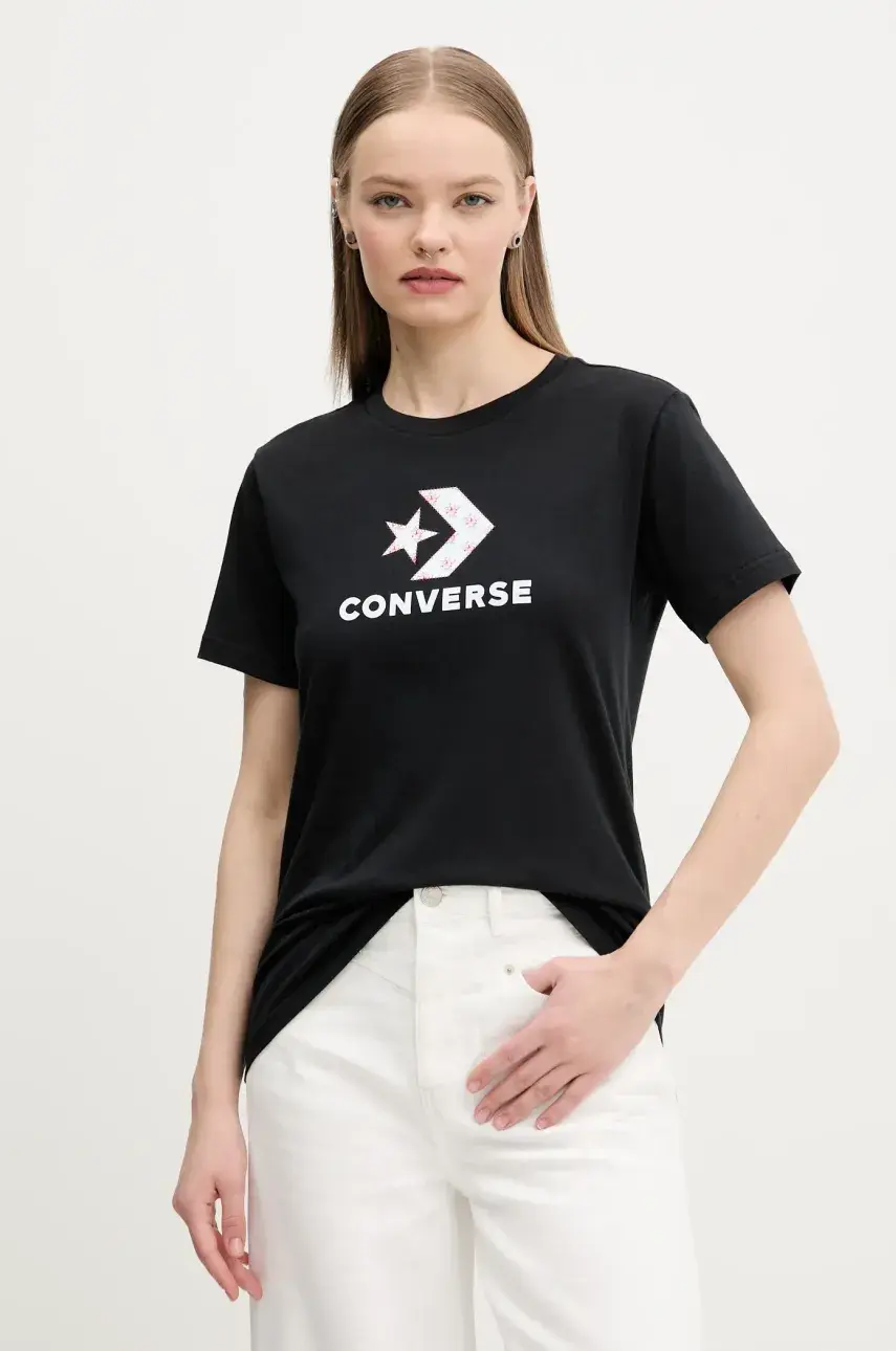 Bavlnené tričko Converse dámske, čierna farba, 10027386-A01