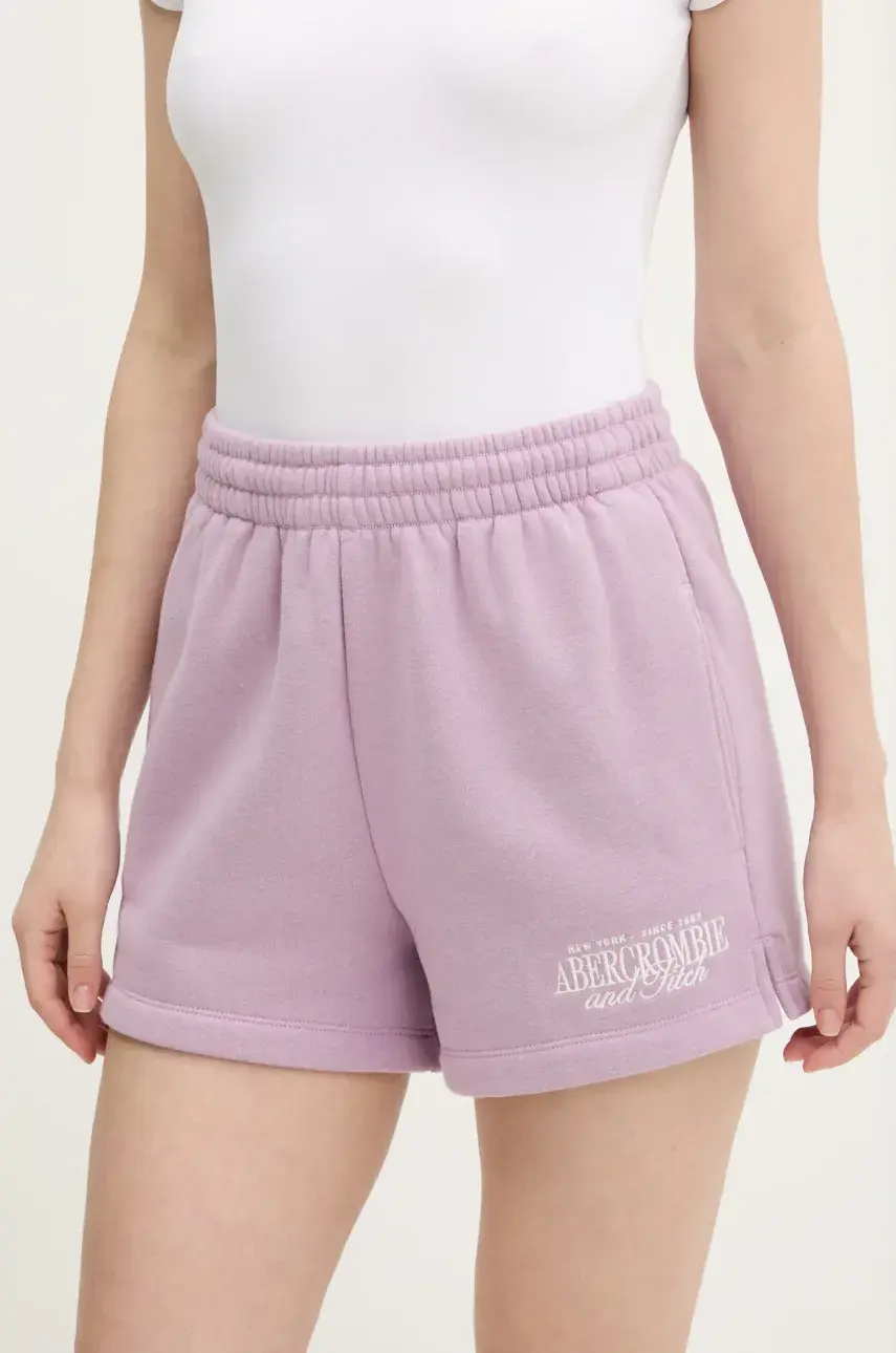 Šortky Abercrombie & Fitch dámske, ružová farba, s nášivkou, stredne vysoký pás, KI186-5045