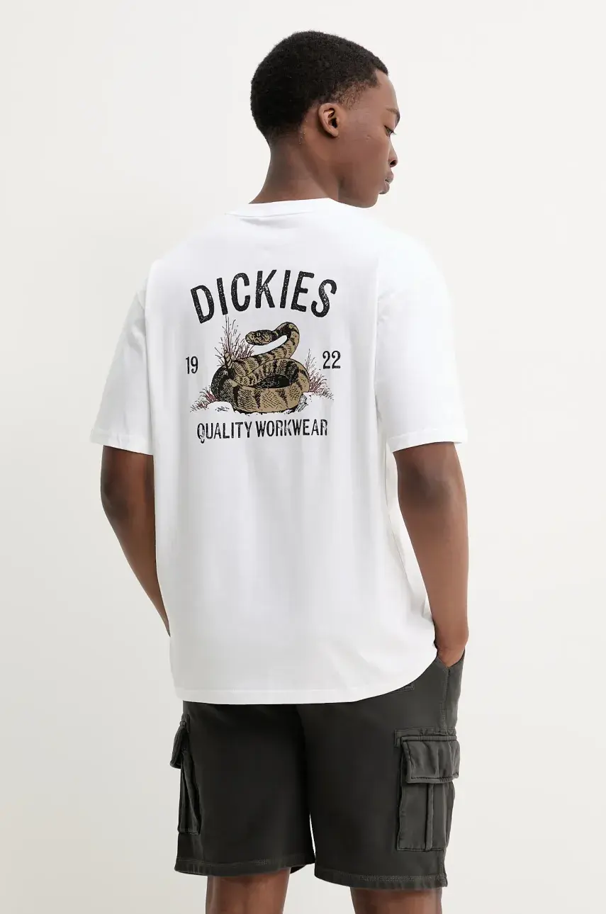 Bavlnené tričko Dickies pánske, biela farba, s potlačou, DK0A4Z990WH1