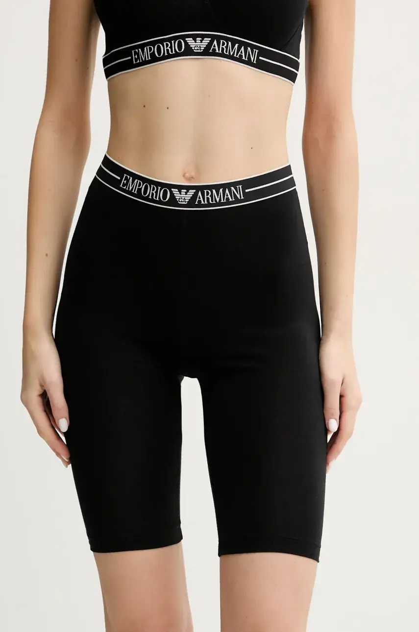 Šortky Emporio Armani Underwear dámske, čierna farba, jednofarebné, stredne vysoký pás, EW000413 AF10881