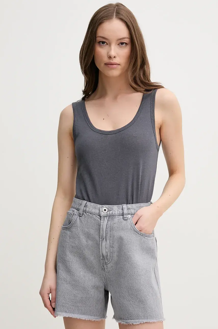 Ľanový top Calvin Klein šedá farba, K20K208396