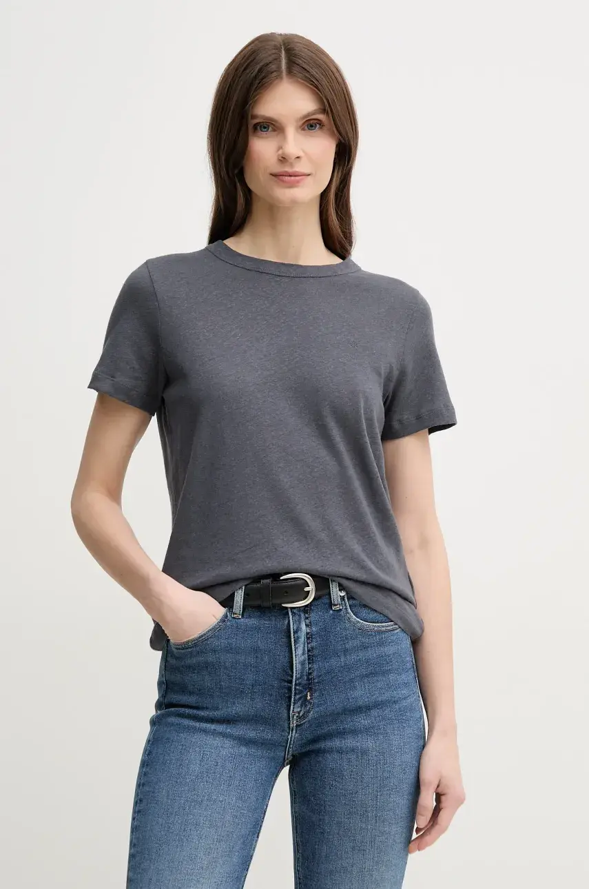 Ľanové tričko Calvin Klein dámske, šedá farba, K20K208248