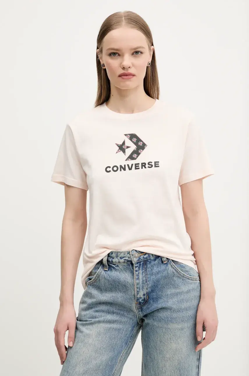 Bavlnené tričko Converse dámske, ružová farba, 10027386-A02