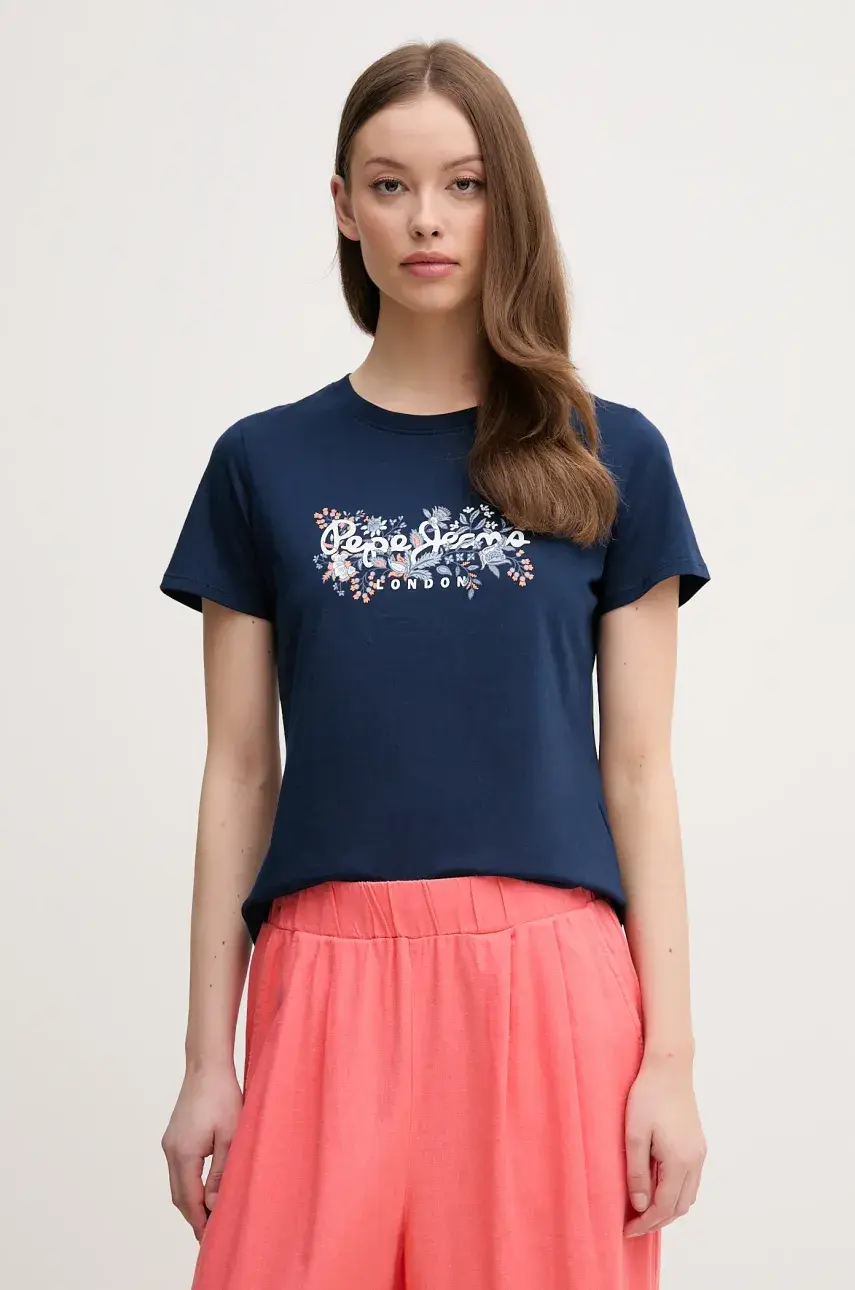 Bavlnené tričko Pepe Jeans ROSALIND dámske, tmavomodrá farba, PL506034