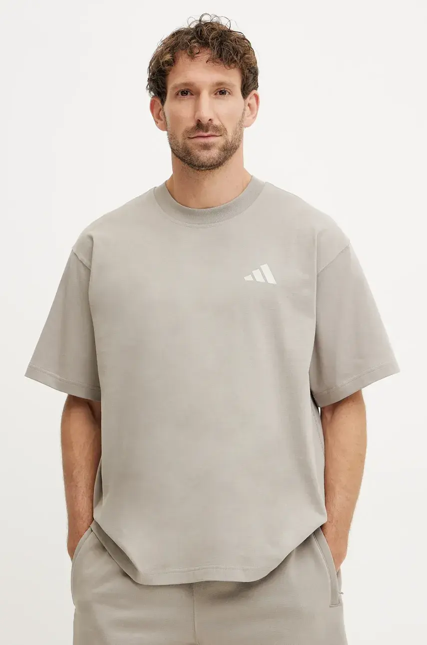 Bavlnené tričko adidas x Mercedes pánske, béžová farba, s potlačou, JW3088