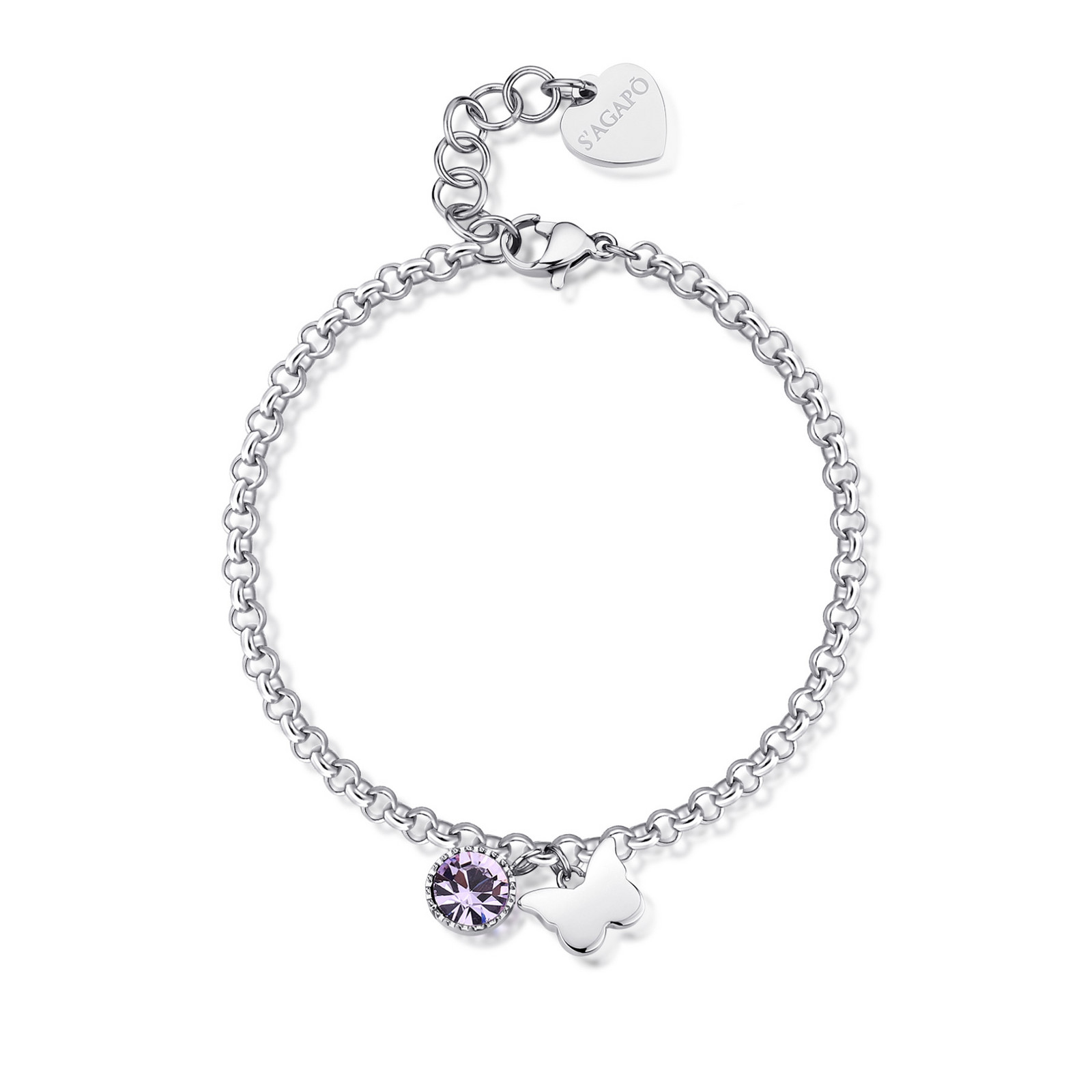 S'Agapõ Oceľový náramok s kryštálom a motýľom Lucky Light SKT29