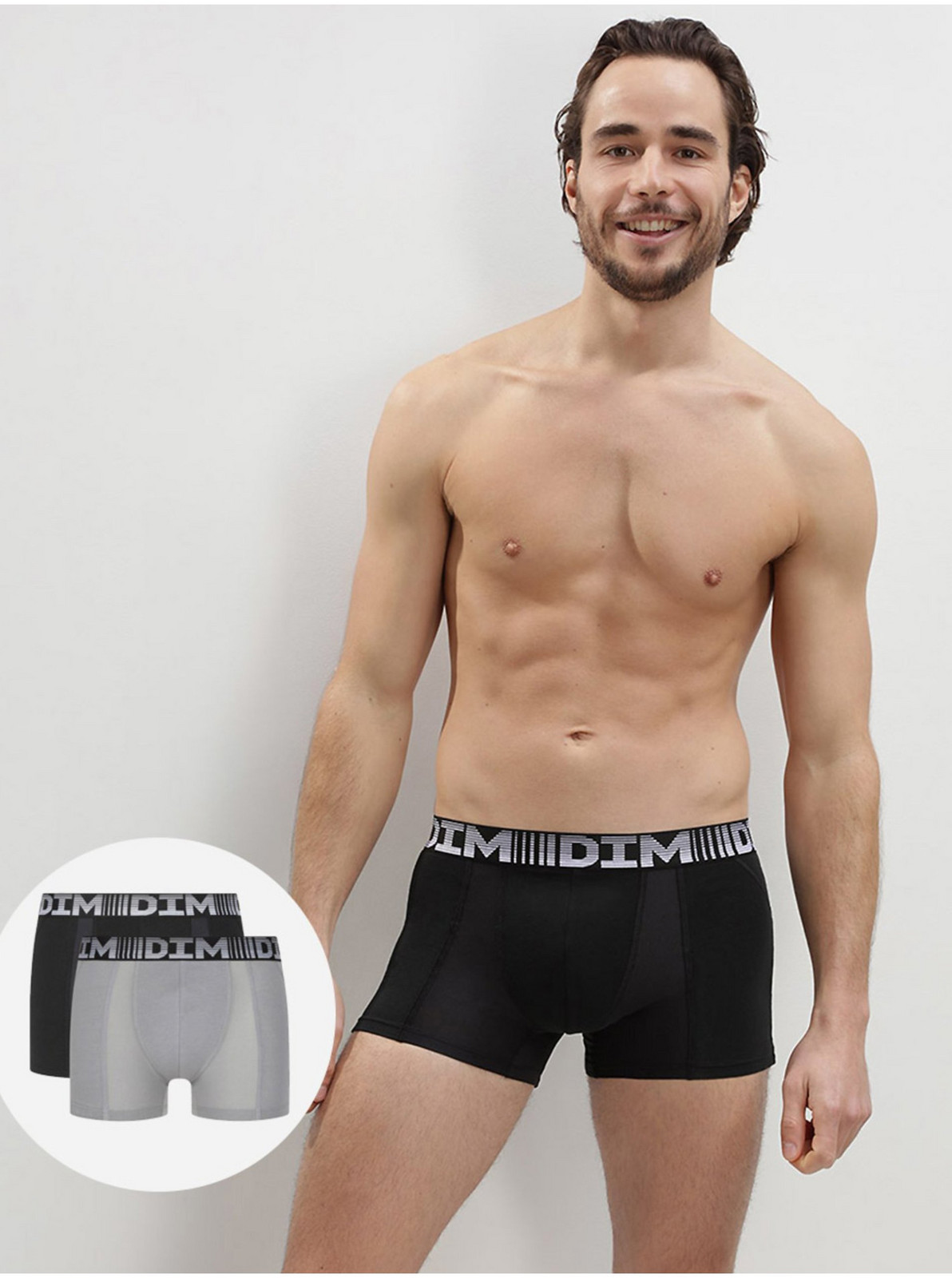 Sada dvoch pánskych boxeriek v šedej a čiernej farbe Dim COTTON 3D FLEX AIR BOXER