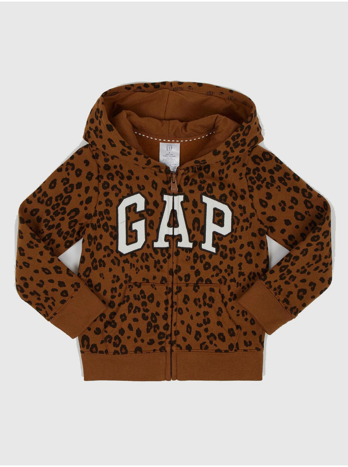 Hnedá dievčenská mikina s leopardím vzorom a kapucňou GAP Leopard