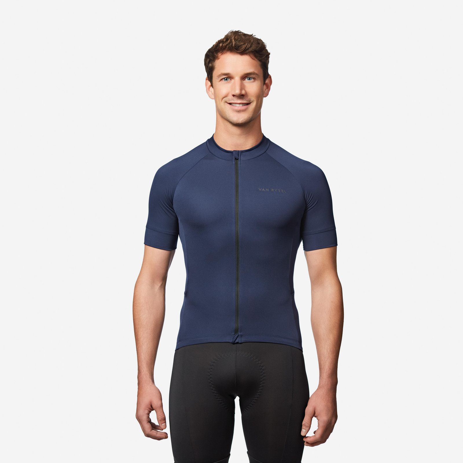 Pánsky cyklistický dres Discover krátky rukáv oceľovomodrý