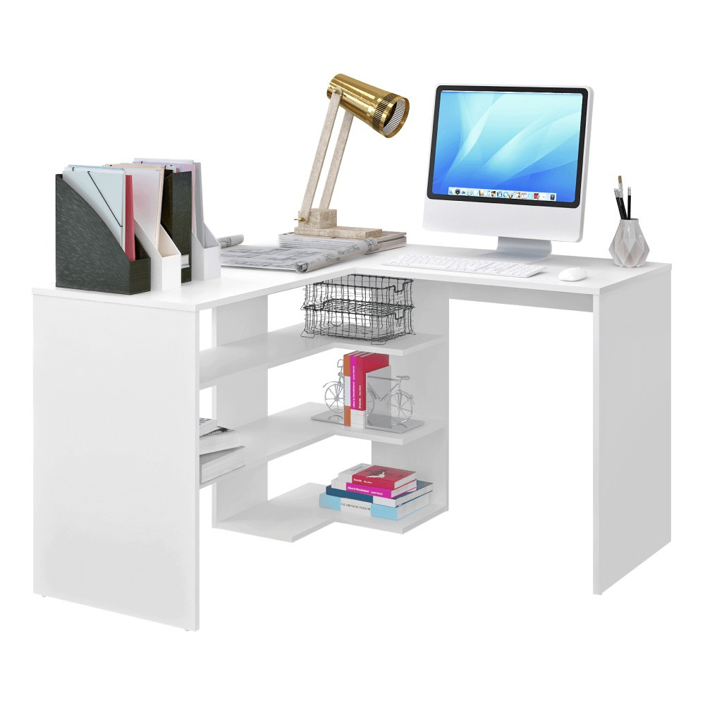 KONDELA Tamari rohový pc stôl biela