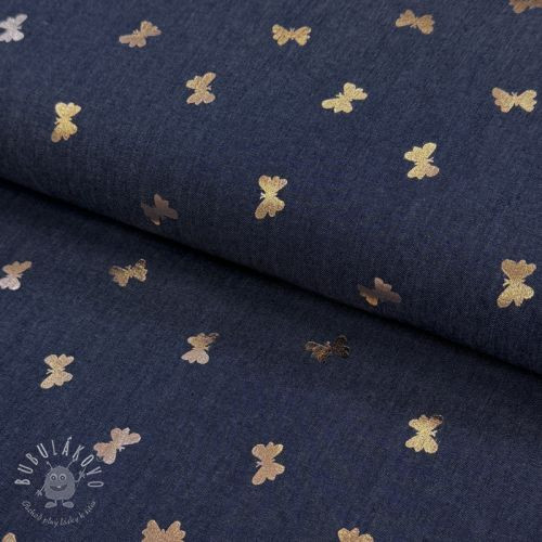 Bavlnená látka JEANS FOIL Butterfly dark blue
