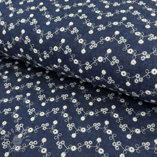 Bavlnená látka JEANS Embroidery dark blue