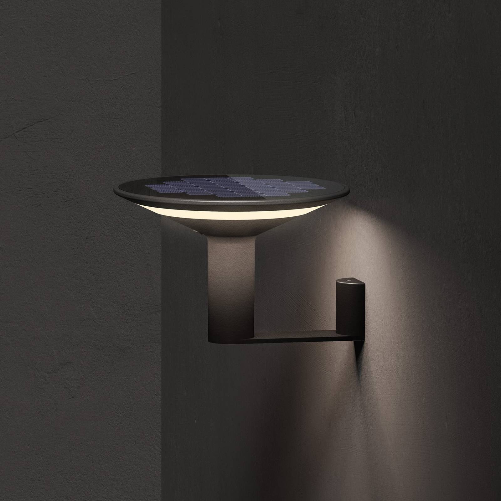 KLEWE LED solárne nástenné svietidlo Keope, antracit, Ø 21 cm hliník IP65