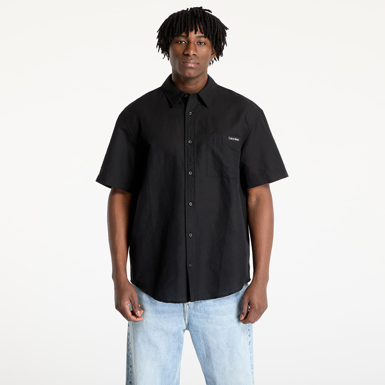 Košeľa Calvin Klein Jeans Linen Cotton Shortsleeve Shirt Black S