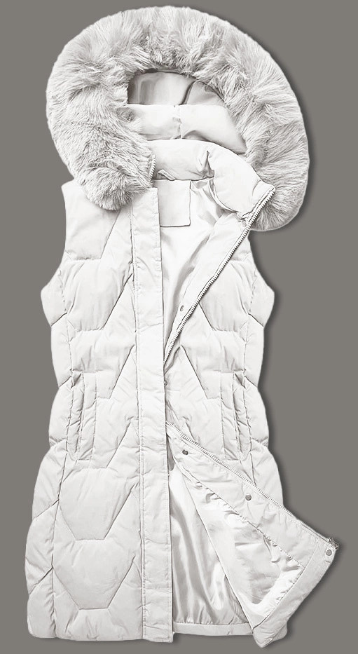 Biela dámska vesta s kapucňou a kožušinovým lemovaním J Style (16M9172-281) odstíny bílé S (36)