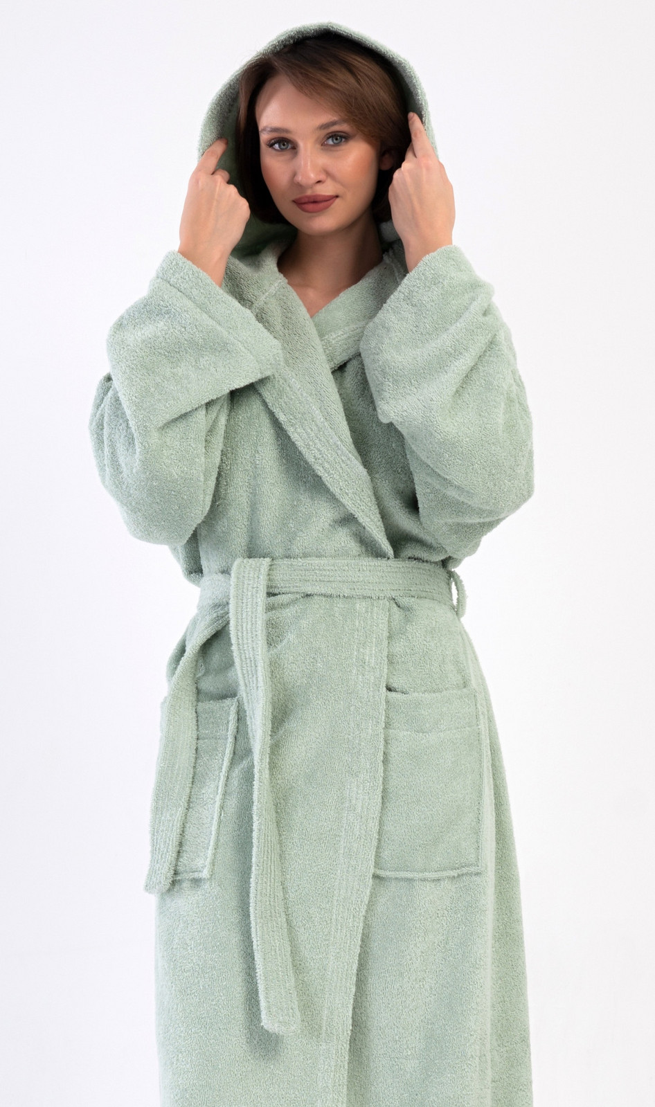 Dámsky dlhý župan s kapucňou Mint mátová M