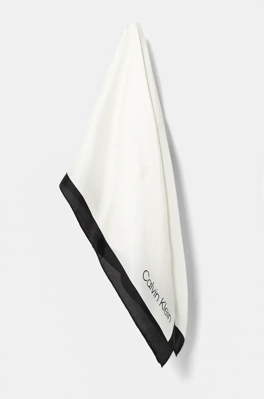 Hodvábna šatka Calvin Klein dámska, biela farba, vzorovaná, K60K612978