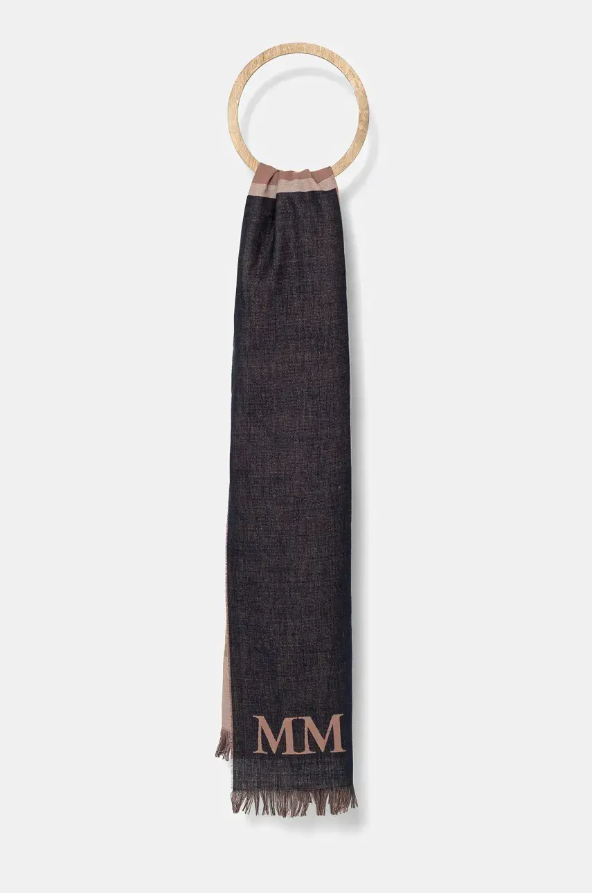Šál s prímesou vlny Max Mara Leisure dámsky, hnedá farba, vzorovaný, 2516541017600