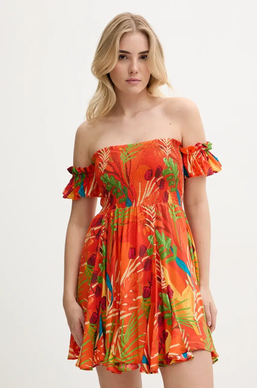 Plážové šaty Desigual BAHAMAS DRESS oranžová farba, 25SWMW10