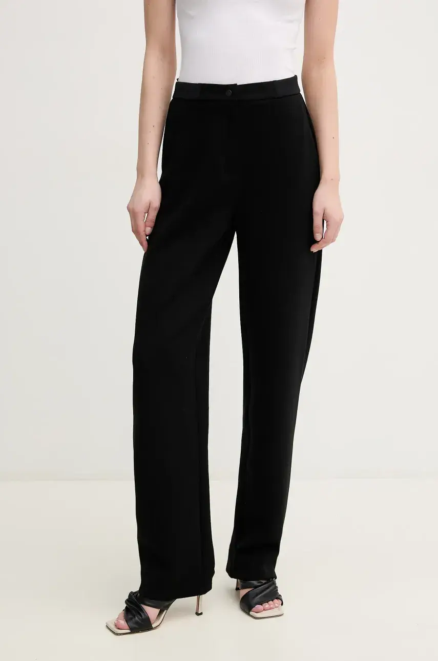 Nohavice Emporio Armani dámske, čierna farba, rovné, vysoký pás, EW000475 AF12910