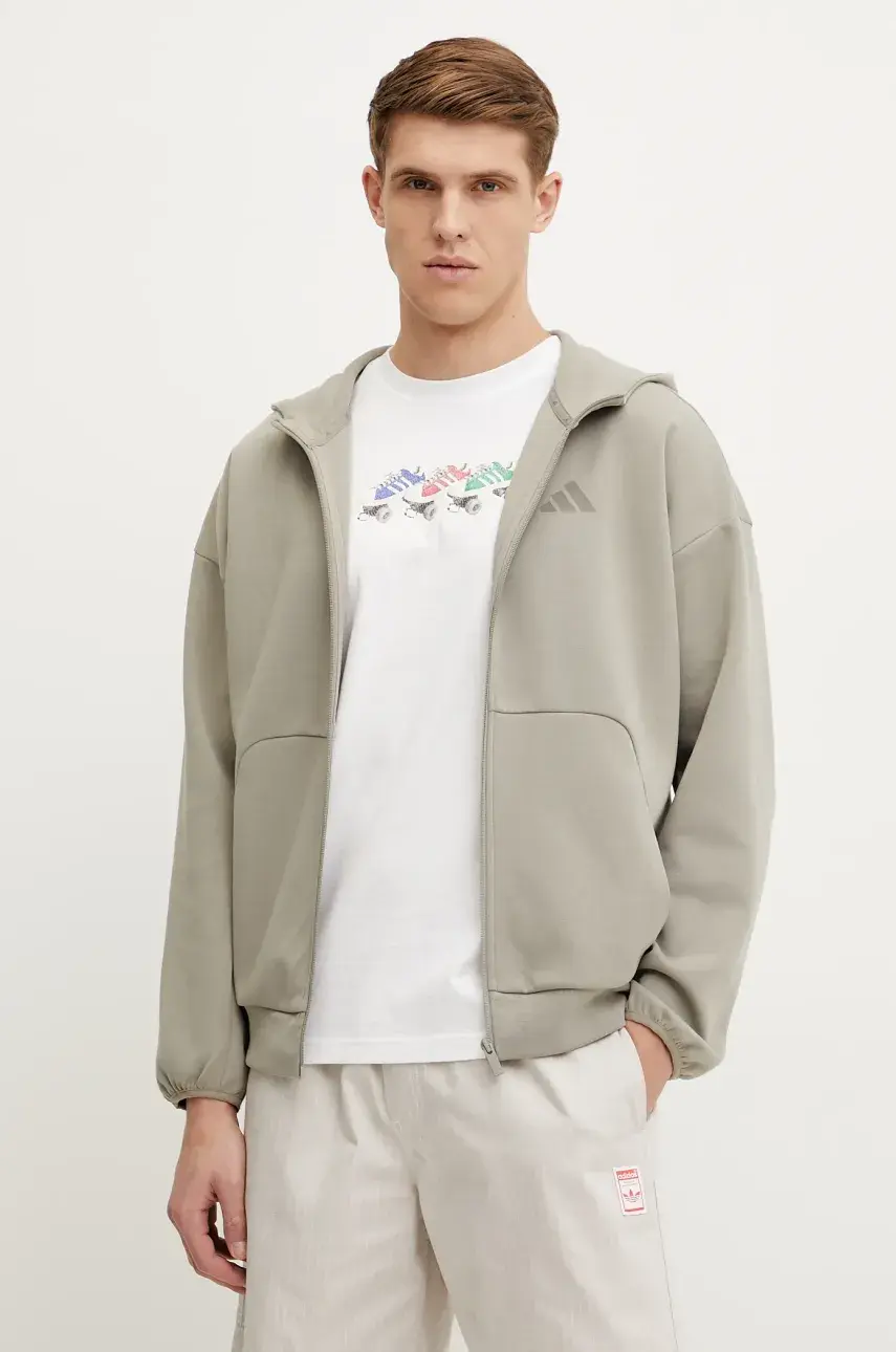 Mikina adidas Future Icons pánska, zelená farba, s kapucňou, s potlačou, JD4947