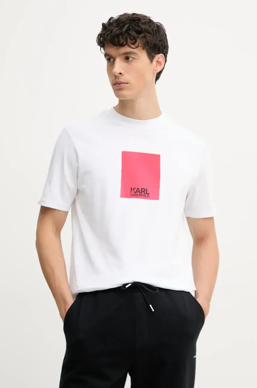 Tričko Karl Lagerfeld pánske, biela farba, s potlačou, 552235.755404