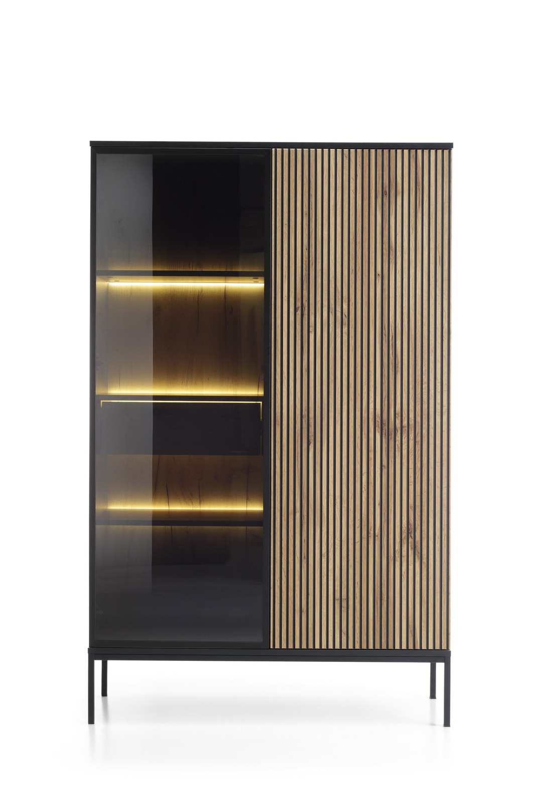 Vitrína Sento s LED osvětlením 104 cm dub wotan/černá
