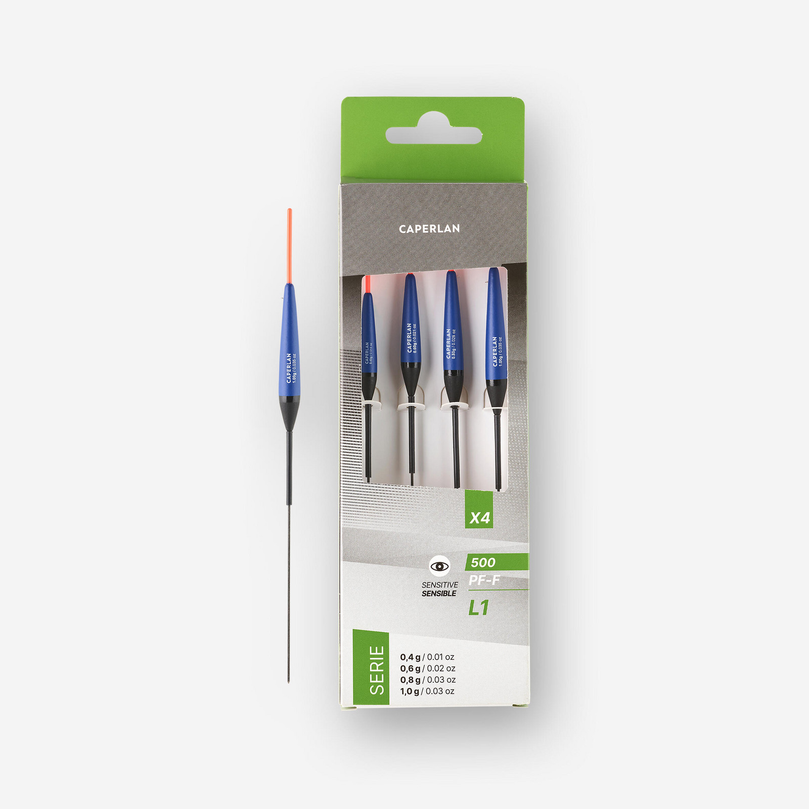 Súprava 4 plavákov na lov na plávanú v rybníku PF-F500 L1 X4 0,4g/0,6g/0,8g/1g