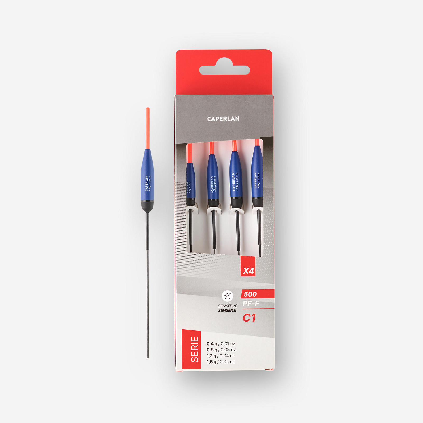 Súprava 4 plavákov na lov na plávanú na kanáli PF-F500 C1 X4 0,4g/0,8g/1,2g/1,5g