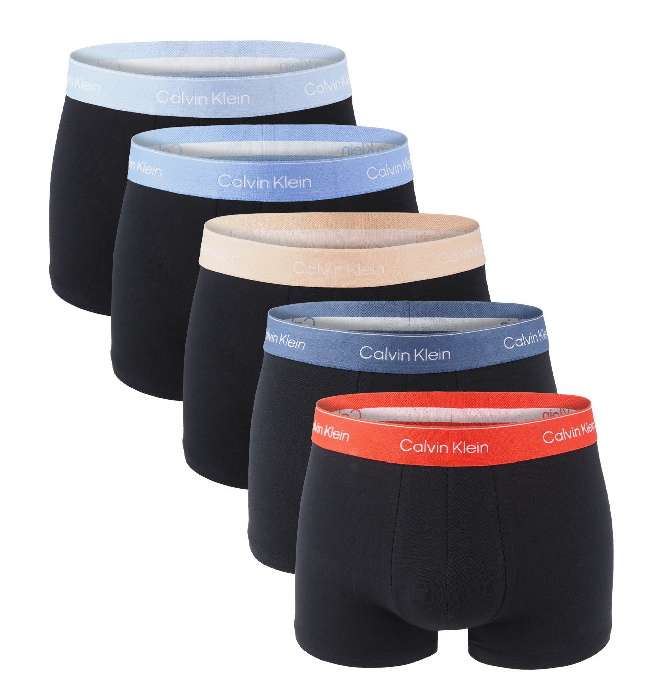 CALVIN KLEIN - boxerky 5PACK eco fiendly Icon cotton stretch black with blue & glacier color waist - special limited edition