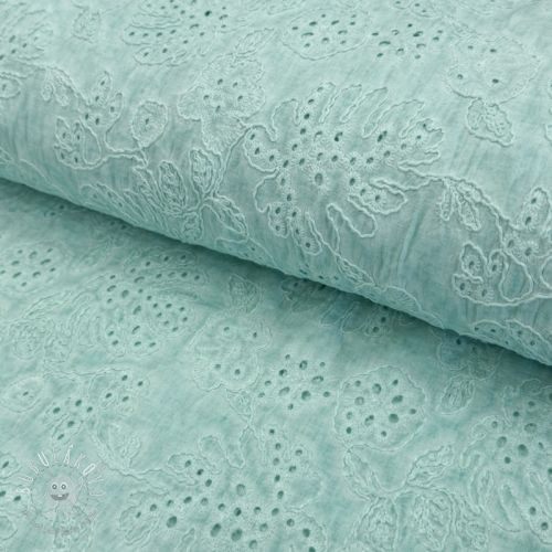 Bavlnená látka VOILE EMBROIDERY Vintage aqua