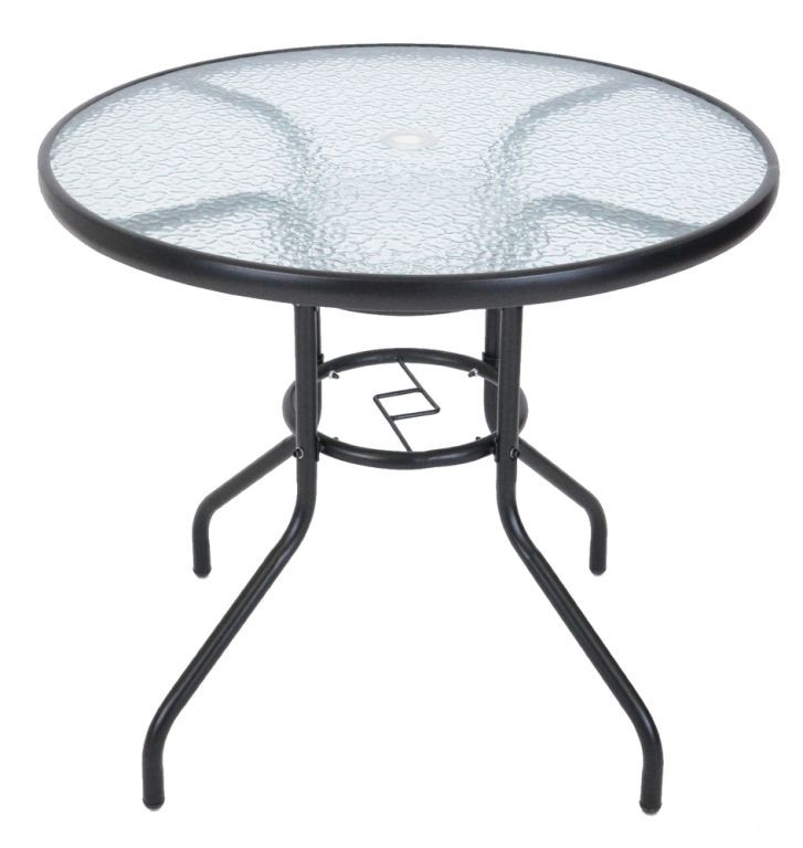 Záhradný stôl ZWMT Ø 80 cm kovový so sklenenou doskou