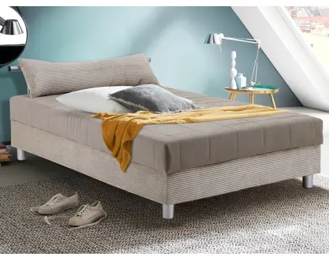 Posteľ Edith 140x200 cm, béžová štruktúrovaná látka/hnedá látka%