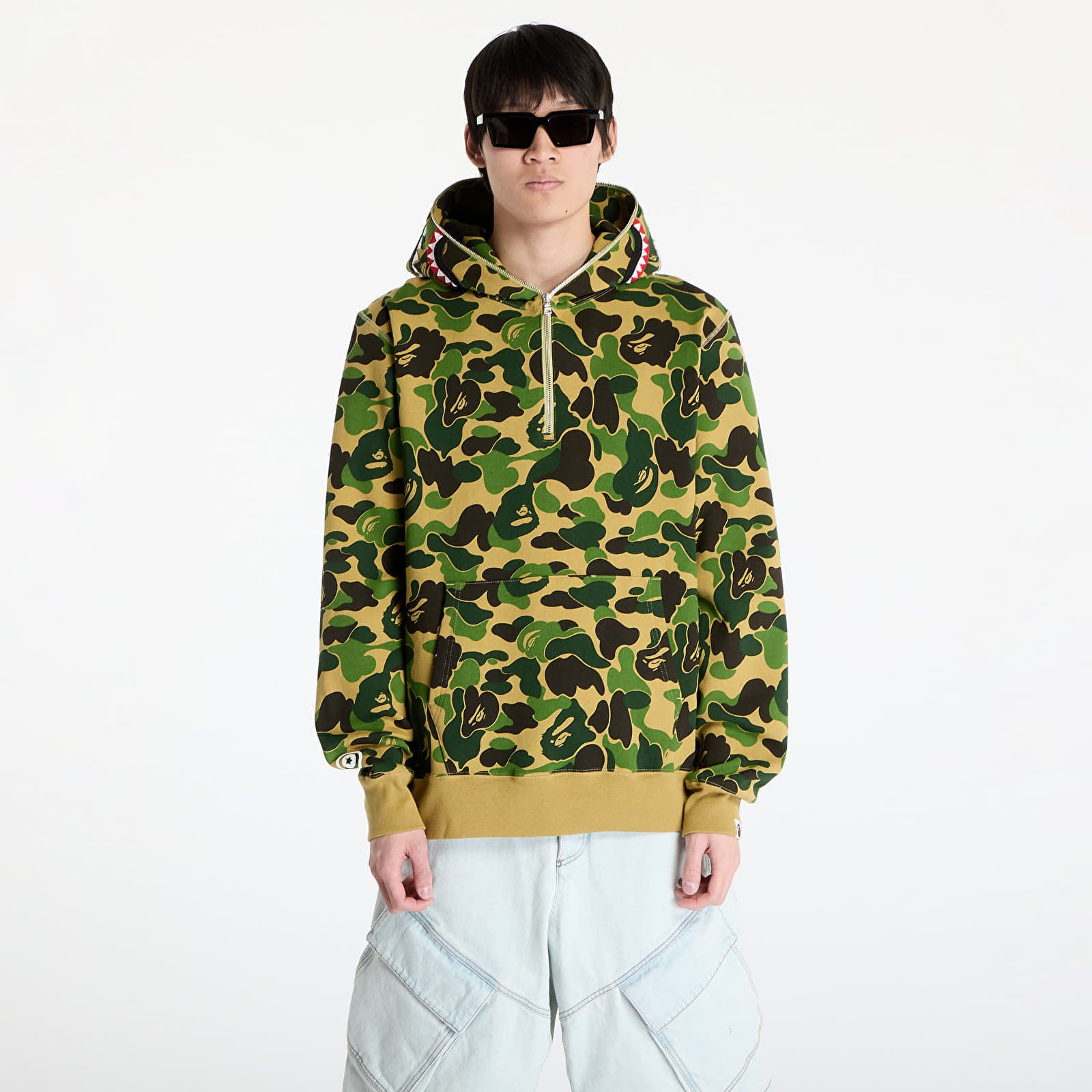 Mikina A BATHING APE Abc Camo Shark Half Zip Pullover Hoodie M Green L