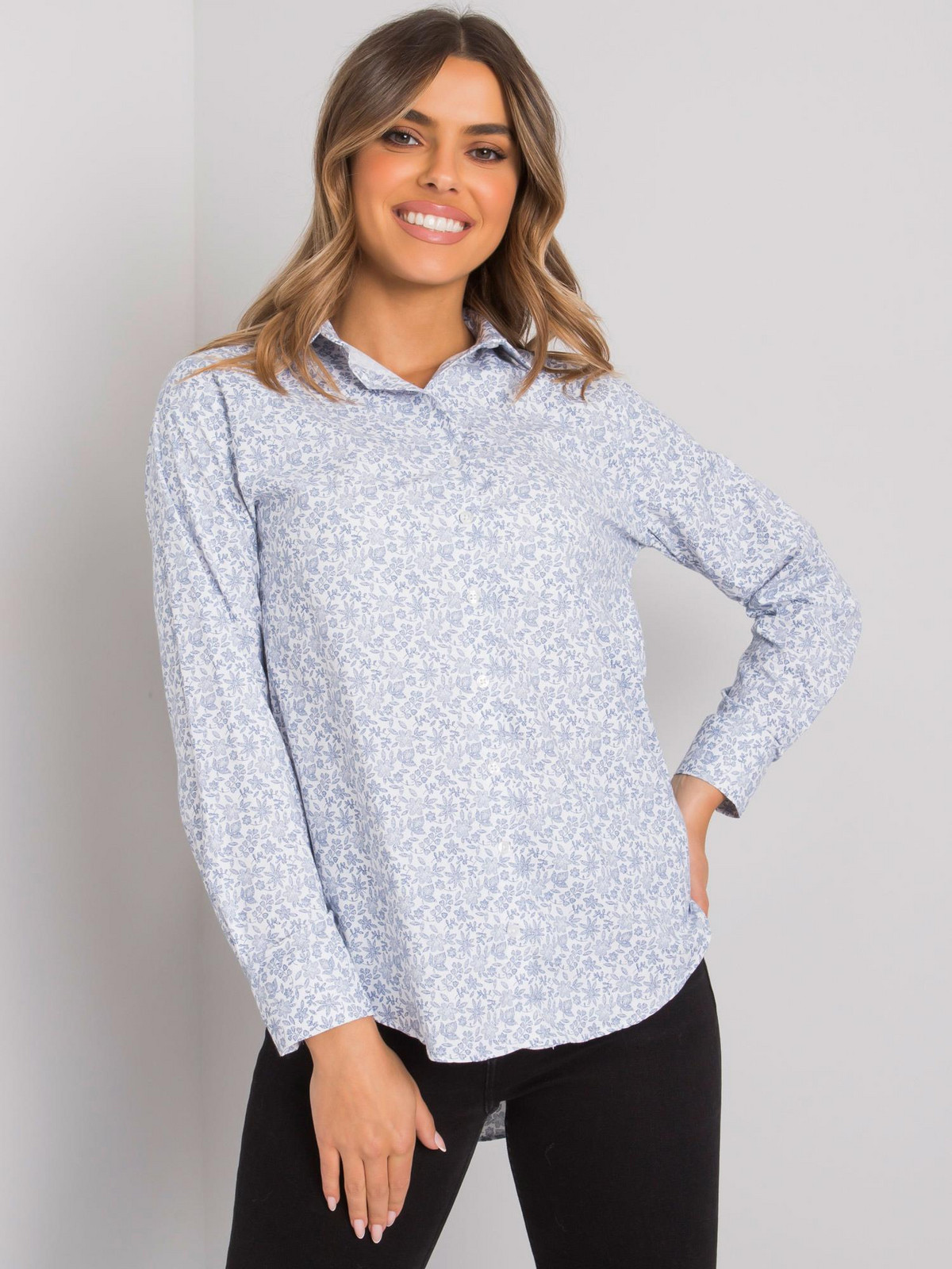White and dark blue lady's shirt with patterns Milazzo RUE PARIS