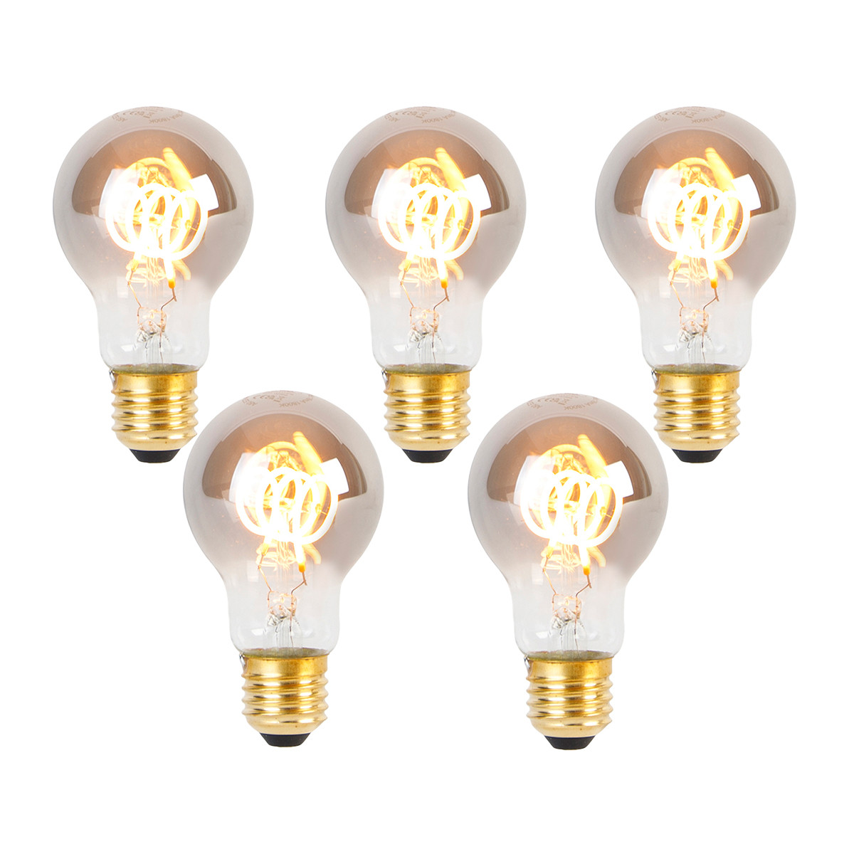 Sada 5 LED žiaroviek E27 špirálové A60 dymové 4W 120lm 1800K
