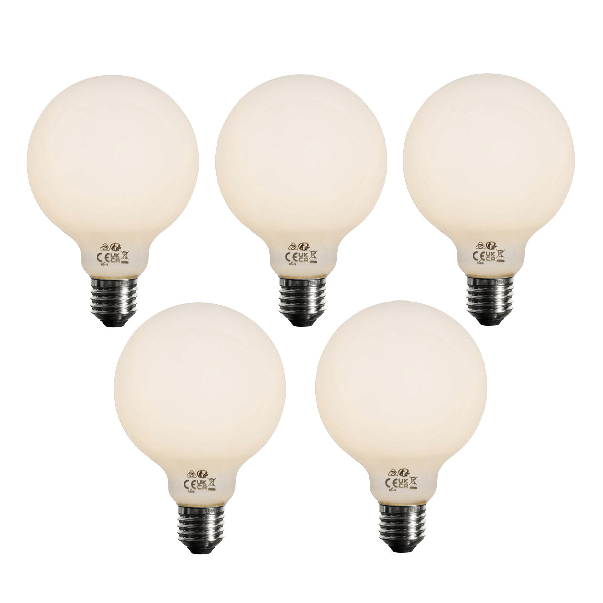 Sada 5 ks E27 3-stupňová stmievateľná LED žiarovka opálové sklo G95 4W 450lm 3000K