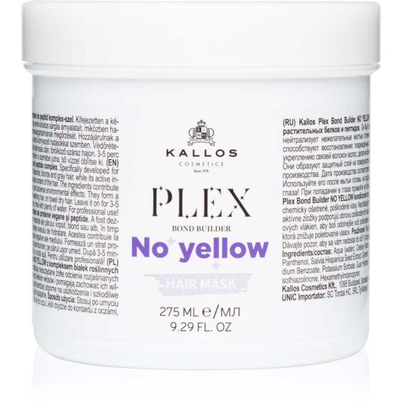 Kallos Plex No Yellow maska na vlasy neutralizujúci žlté tóny 275 ml