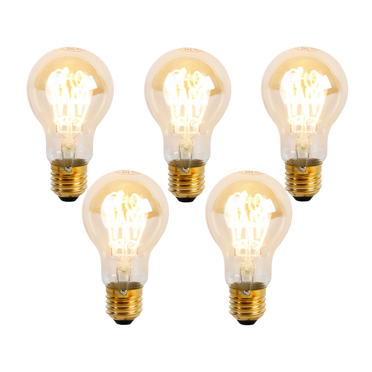 Sada 5 stmievateľných LED špirálových žiaroviek E27 A60 Goldline 4W 270lm 2200K